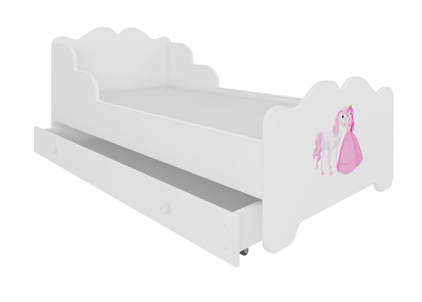 Lasten sänky ADRK Furniture Ximena Prinsessa ja hevonen, 70x140 cm, valkoinen hinta ja tiedot | Lastensängyt | hobbyhall.fi