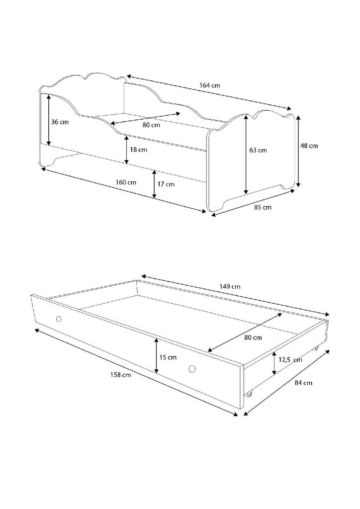 Lastensänky ADRK Furniture Ximena, 80x160 cm, valkoinen hinta ja tiedot | Lastensängyt | hobbyhall.fi