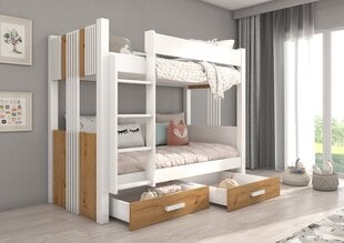 Kerrossänky Adrk Furniture Arta patjalla, 90x200 cm, valkoinen/ruskea hinta ja tiedot | Lastensängyt | hobbyhall.fi