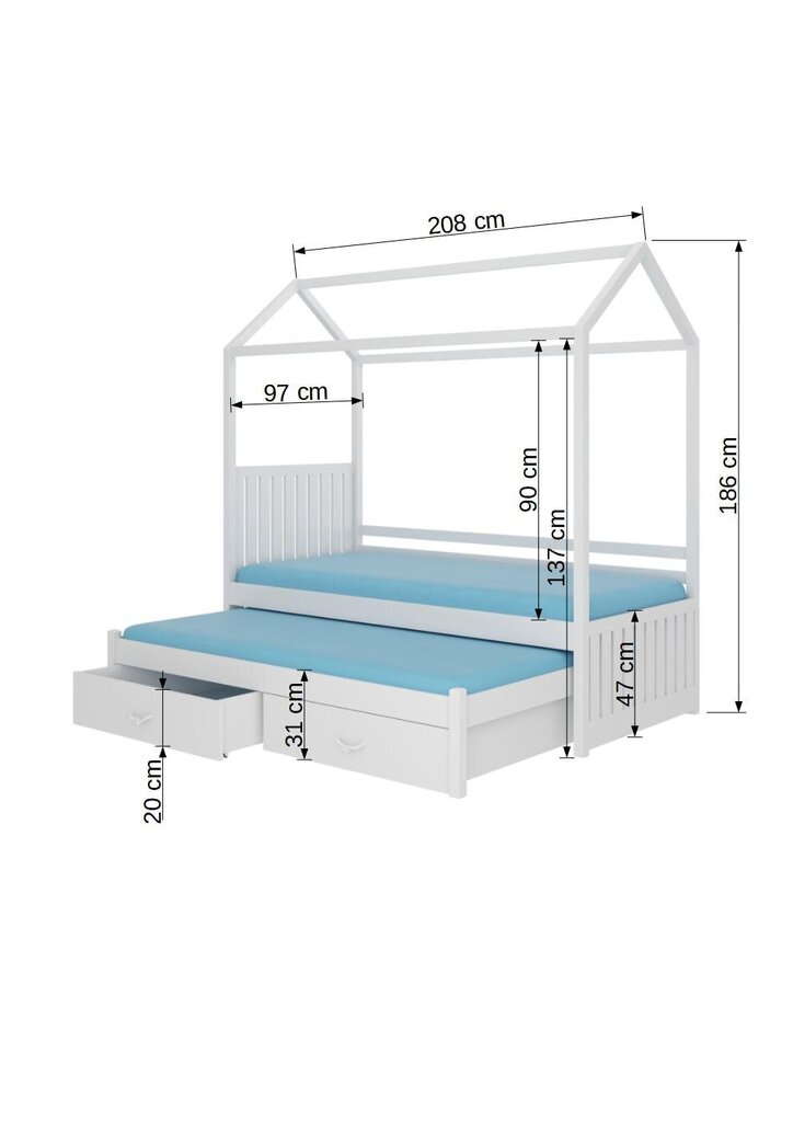 Sänky ADRK Furniture Jonasek 90 x 200 cm, valkoinen hinta ja tiedot | Lastensängyt | hobbyhall.fi