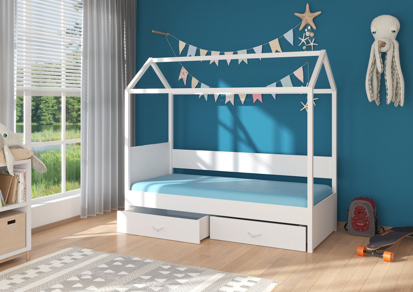 Sänky turvalaidalla ADRK Furniture Otello 90x200 cm, ruskea/roosa hinta ja tiedot | Lastensängyt | hobbyhall.fi