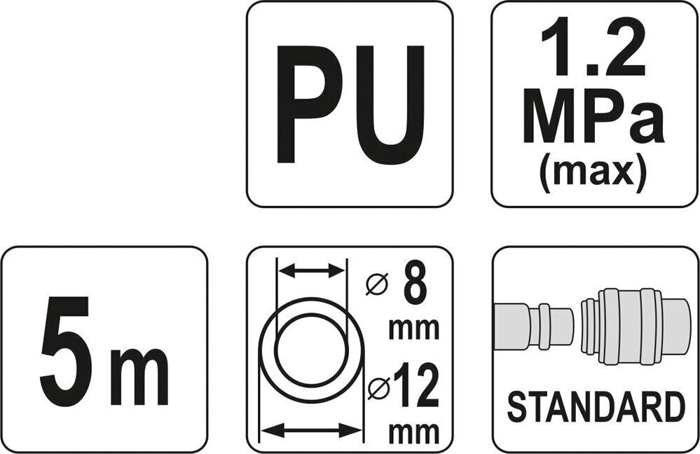 Spiraaliletku suuttimella (polyuretaani) L-5m d-8mm Yato (YT-24207). hinta ja tiedot | Kompressorit | hobbyhall.fi