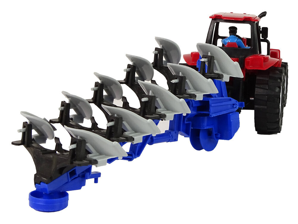 Lelu punainen traktori, jossa sininen aura hinta ja tiedot | Poikien lelut | hobbyhall.fi