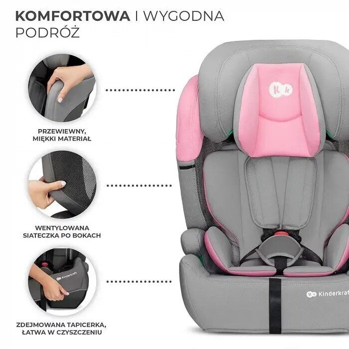 Turvaistuin Kinderkraft Comfort Up i-Size, 9-36 kg, harmaa vaaleanpunainen hinta ja tiedot | Turvaistuimet | hobbyhall.fi