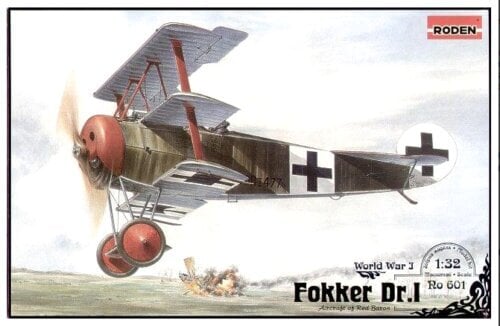 Liimattava pienoismalli Roden 601 Fokker Dr.I 1/32