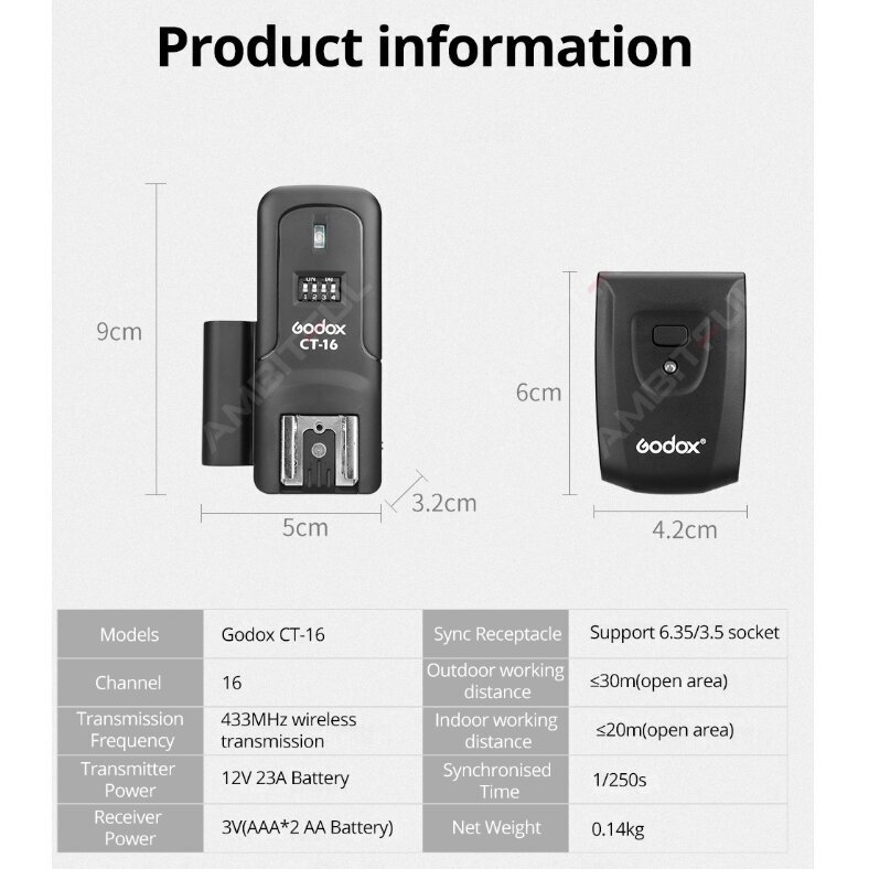 Godox CT-16 Canon / Nikon / Pentax - lähetin ja vastaanotin hinta ja tiedot | Kameratarvikkeet | hobbyhall.fi