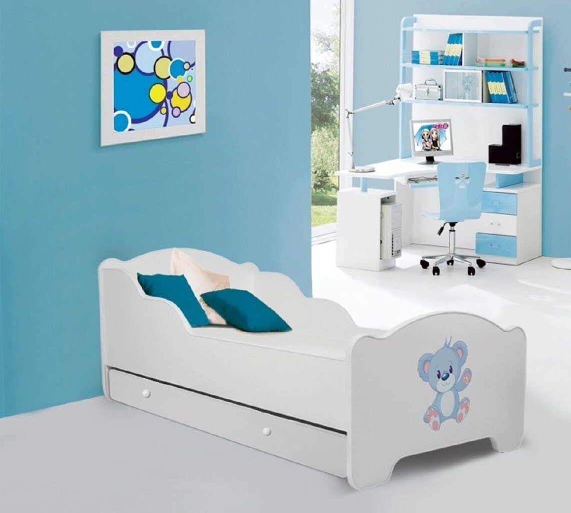 Lastensänky Adrk Furniture Amadis Blue Bear, 70x140 cm, valkoinen hinta ja tiedot | Lastensängyt | hobbyhall.fi