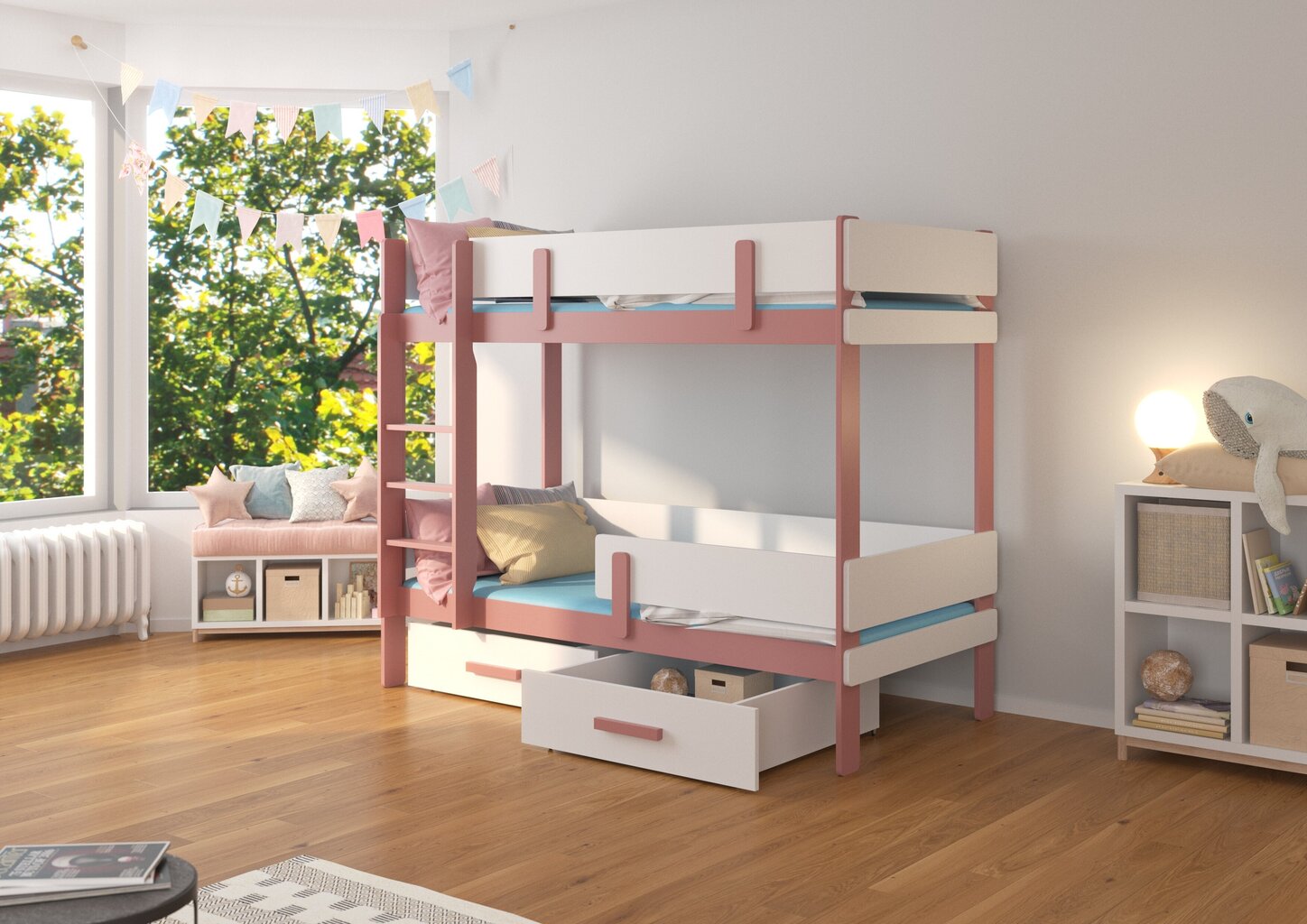 Kerrossänky Adrk Furniture Etiona 80x180 cm, valkoinen/vaaleanpunainen hinta ja tiedot | Lastensängyt | hobbyhall.fi