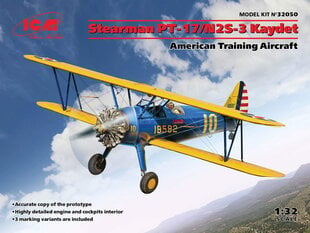 Liimattava malli ICM 32050 Stearman PT-17/N2S-3 Kaydet 1/32 hinta ja tiedot | Koottavat pienoismallit | hobbyhall.fi