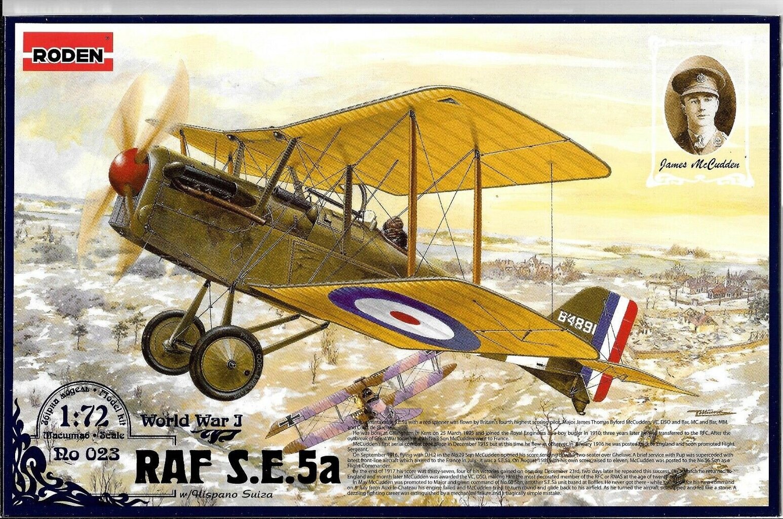 Liimattava malli Roden 023 RAF S.E.5a w/Hispano Suiza 1/72 hinta ja tiedot | Koottavat pienoismallit | hobbyhall.fi