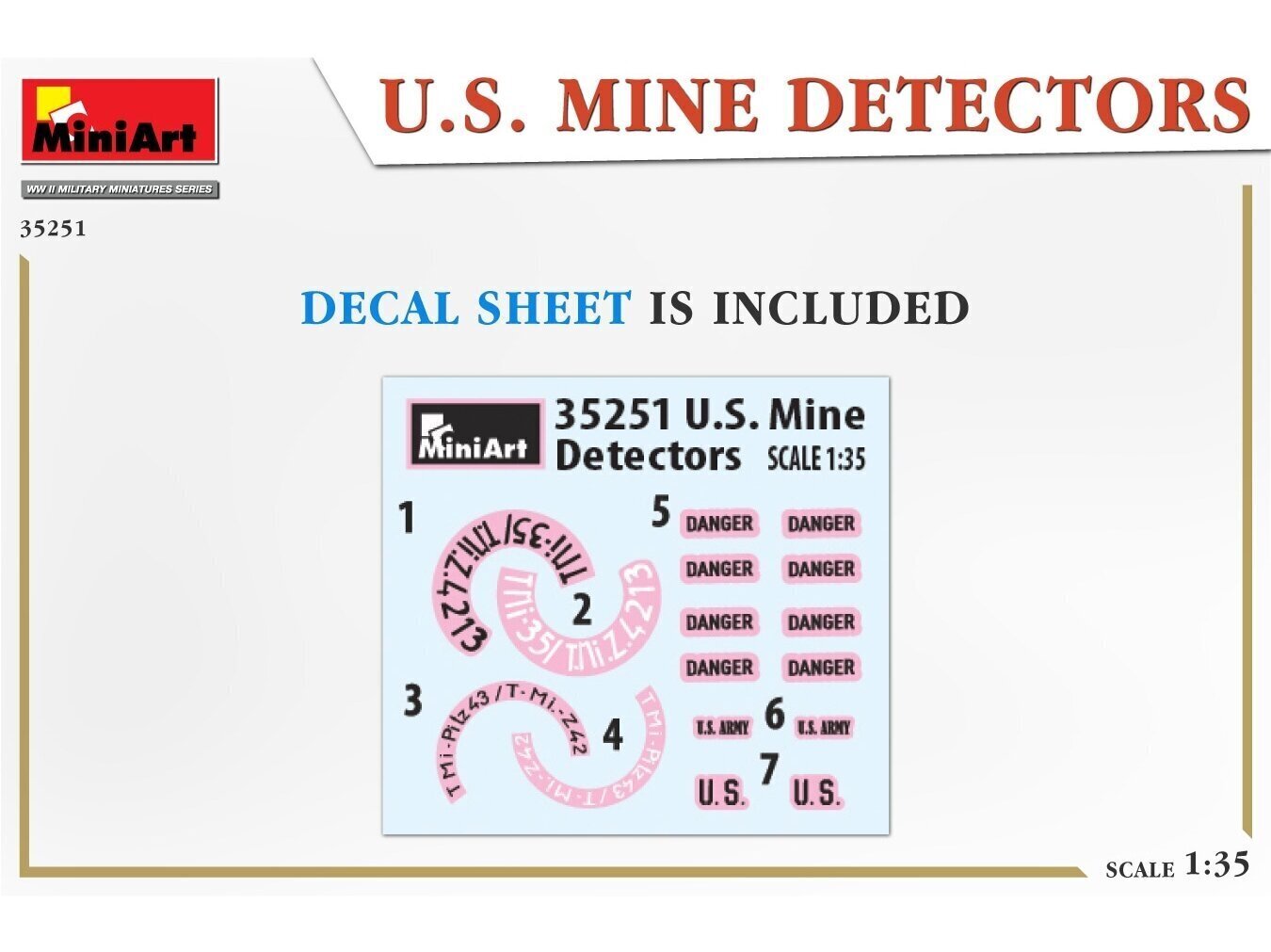 Miniart-mallisarja - U.S. Mine Detectors, 1/35, 35251 hinta ja tiedot | LEGOT ja rakennuslelut | hobbyhall.fi