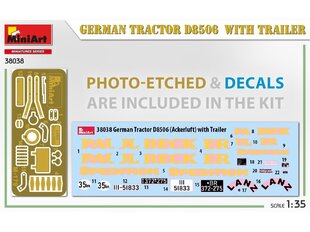 Miniart - Saksalainen traktori D8506 perävaunulla, 1/35, 38038 hinta ja tiedot | LEGOT ja rakennuslelut | hobbyhall.fi