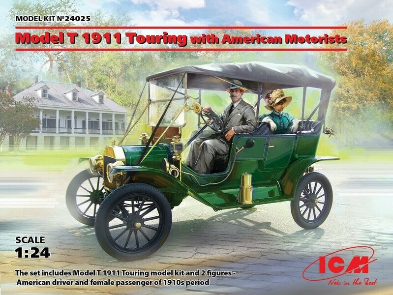 Kokoonpantava malli ICM 24025 Model T 1911 Touring with American Motorists 1/24