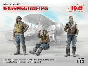 Koottava pienoismalli ICM 32105 Brittilentäjät (1939-1945) (3 figuuria) 1/32 hinta ja tiedot | Koottavat pienoismallit | hobbyhall.fi