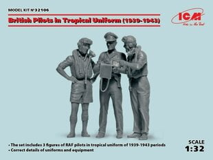 Kokoonpantava malli ICM 32106 British Pilots in Tropical Uniform (1939-1943) (3 hahmoa) 1/32 hinta ja tiedot | Koottavat pienoismallit | hobbyhall.fi