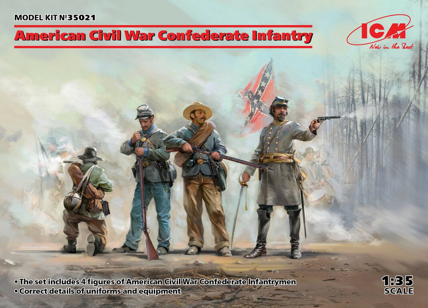 Kokoonpantava malli ICM 35021 American Civil War Confederate Infantry Set #1 1/35 hinta ja tiedot | Koottavat pienoismallit | hobbyhall.fi