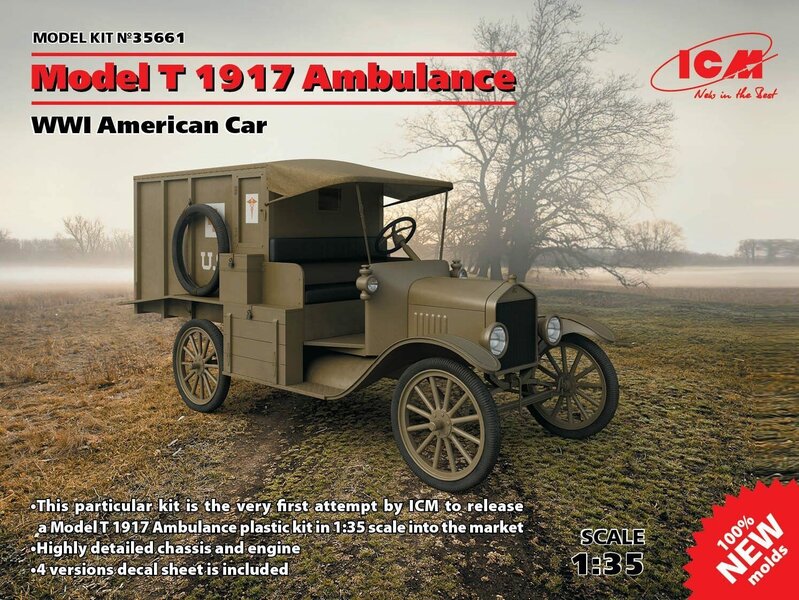 Kokoonpantava malli ICM 35661 Model T 1917 Ambulance, WWI American Car 1/35