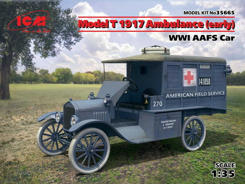 Kokoonpantava malli ICM 35665 Model T 1917 Ambulance (early), WWI AAFS Car 1/35