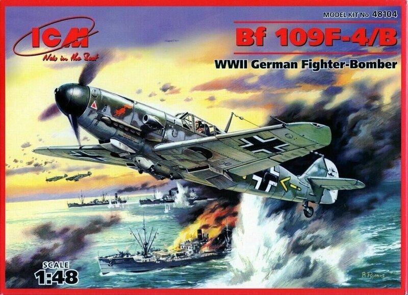 Kokoonpantava malli ICM 48104 Messerschmitt Bf 109F-4/B, WWII German Fighter-Bomber 1/48