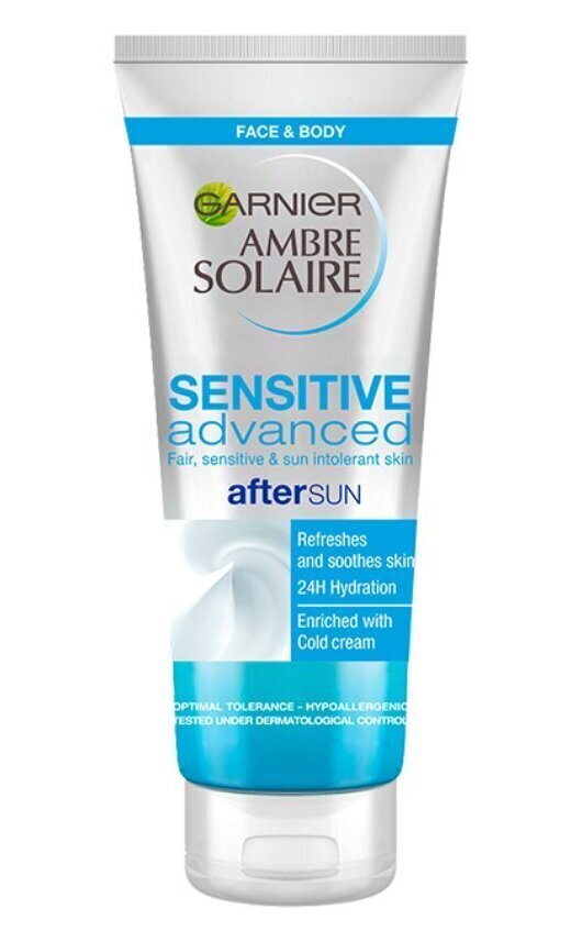 Garnier Ambre Solaire Aftersun rauhoittava ja kosteuttava emulsion Sensitive 200 ml hinta ja tiedot | Aurinkovoiteet | hobbyhall.fi