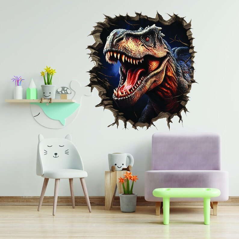 3D Dinosaurusten Seinätarra - Halkeillut Seinätaide Tarra - 100 x 100 cm hinta ja tiedot | Sisustustarrat | hobbyhall.fi