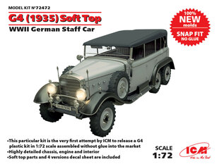 Kokoonpantava malli ICM 72472 G4 (1935 production) Soft Top, WWII German Staff Car, snap fit/no glue 1/72 hinta ja tiedot | Koottavat pienoismallit | hobbyhall.fi