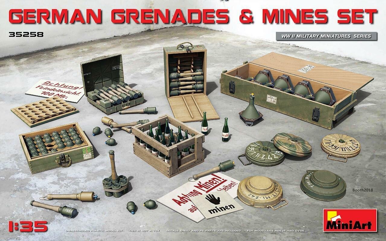 Liimattava malli MiniArt 35258 German Grenades & Mines Set 1/35 hinta ja tiedot | Koottavat pienoismallit | hobbyhall.fi