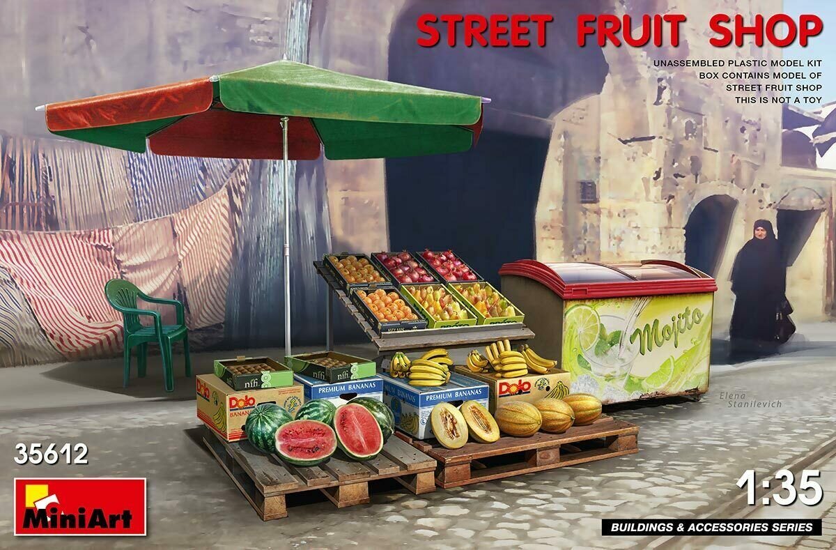 Liimattava pienoismalli MiniArt 35612 Street Fruit Shop 1/35 hinta ja tiedot | Koottavat pienoismallit | hobbyhall.fi