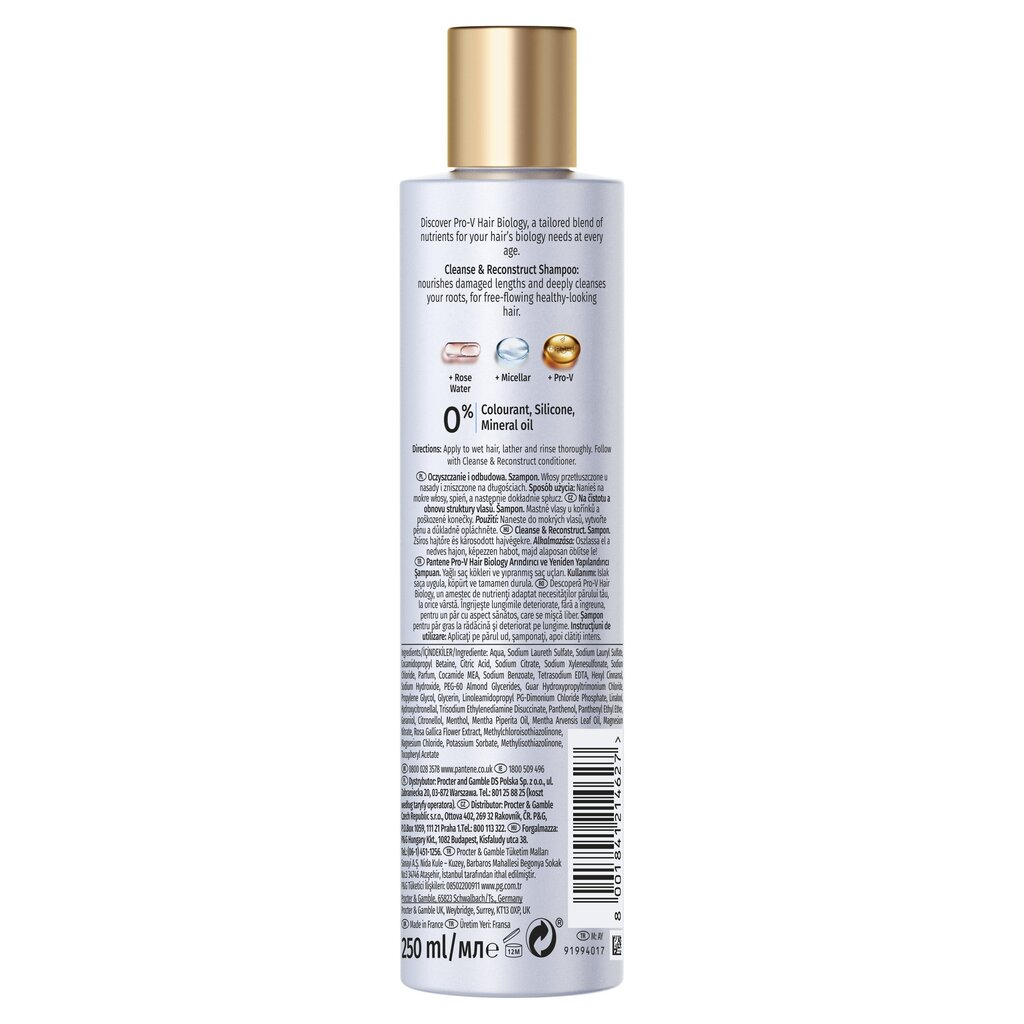 Shampoo öljyisille juurille vaurioituneille hiuksille PANTENE BIOLOGY Clean &amp; Rekonstruct 250 ml hinta ja tiedot | Shampoot | hobbyhall.fi