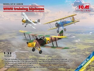 Liimattava malli ICM 32039 WWII training biplanes Bücker Bü 131D, DH.82A Tiger Moth, PT-17 1/32 hinta ja tiedot | Koottavat pienoismallit | hobbyhall.fi