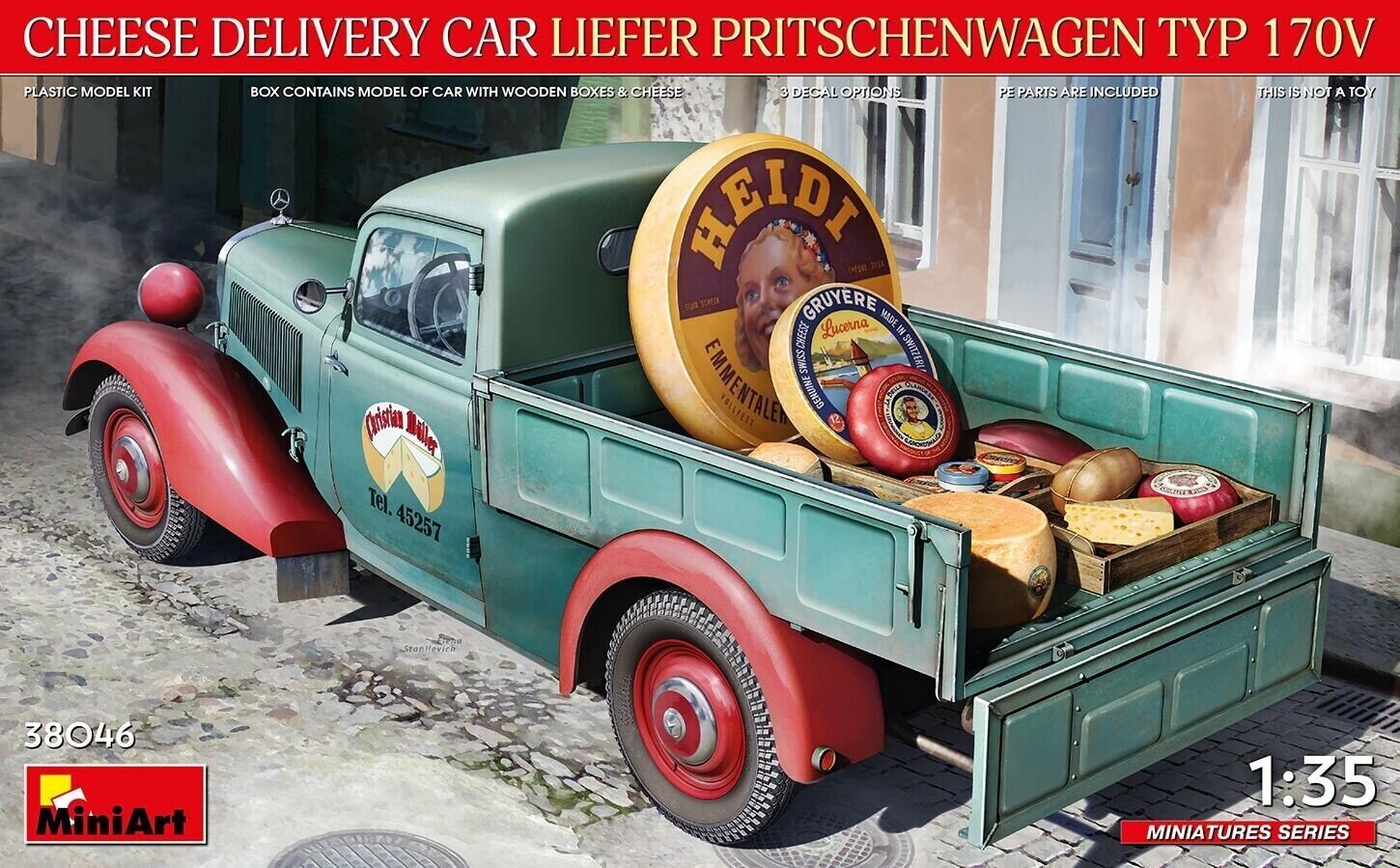 Liimattava malli MiniArt 38046 Cheese Delivery Car Liefer Pritschenwagen Typ 170V 1/35 hinta ja tiedot | Koottavat pienoismallit | hobbyhall.fi