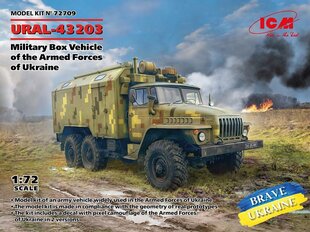 Liimattava malli ICM 72709 Military Box Vehicle of the Armed Forces of Ukraine URAL-43203 1/72 hinta ja tiedot | Koottavat pienoismallit | hobbyhall.fi