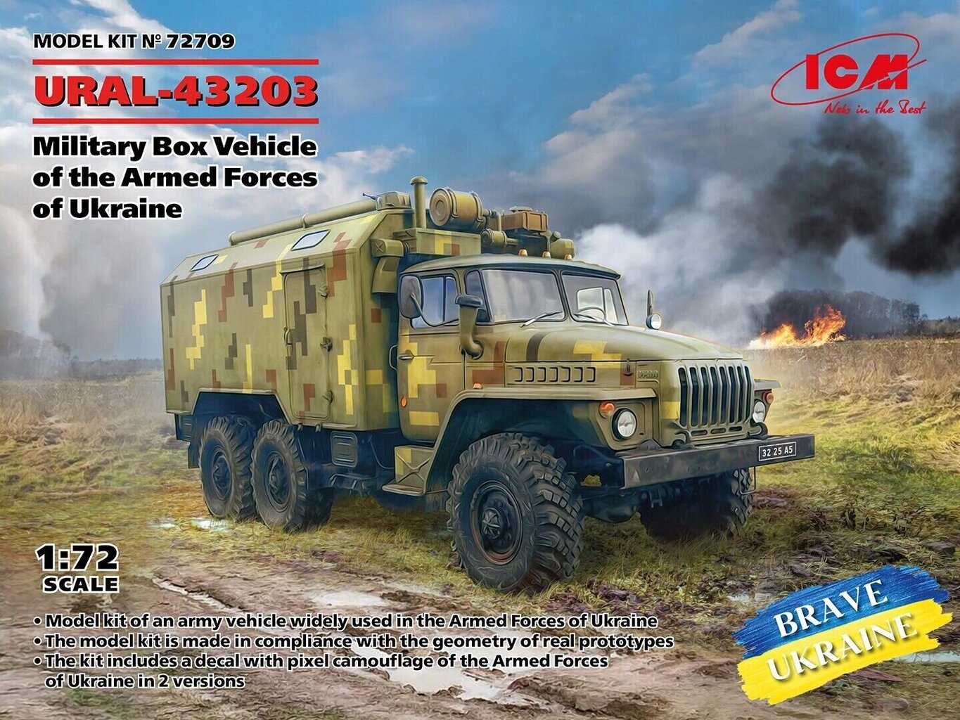 Liimattava malli ICM 72709 Military Box Vehicle of the Armed Forces of Ukraine URAL-43203 1/72 hinta ja tiedot | Koottavat pienoismallit | hobbyhall.fi