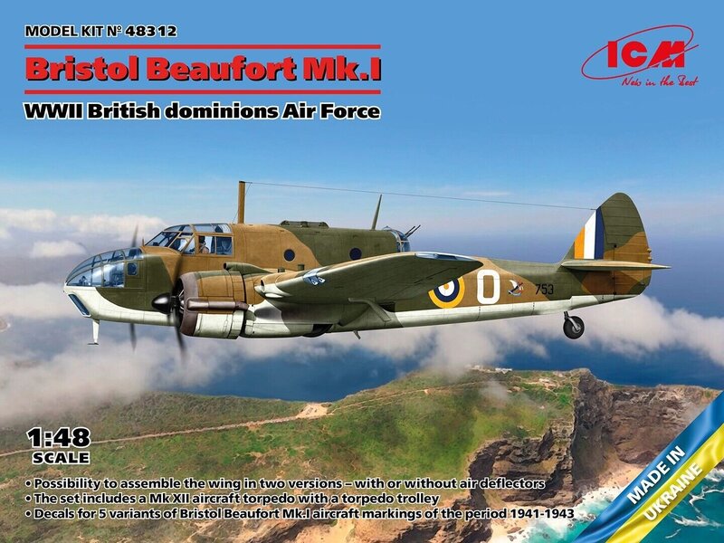 Liimattava malli ICM 48312 WWII British Dominions Air Force Bristol Beaufort Mk.I 1/48