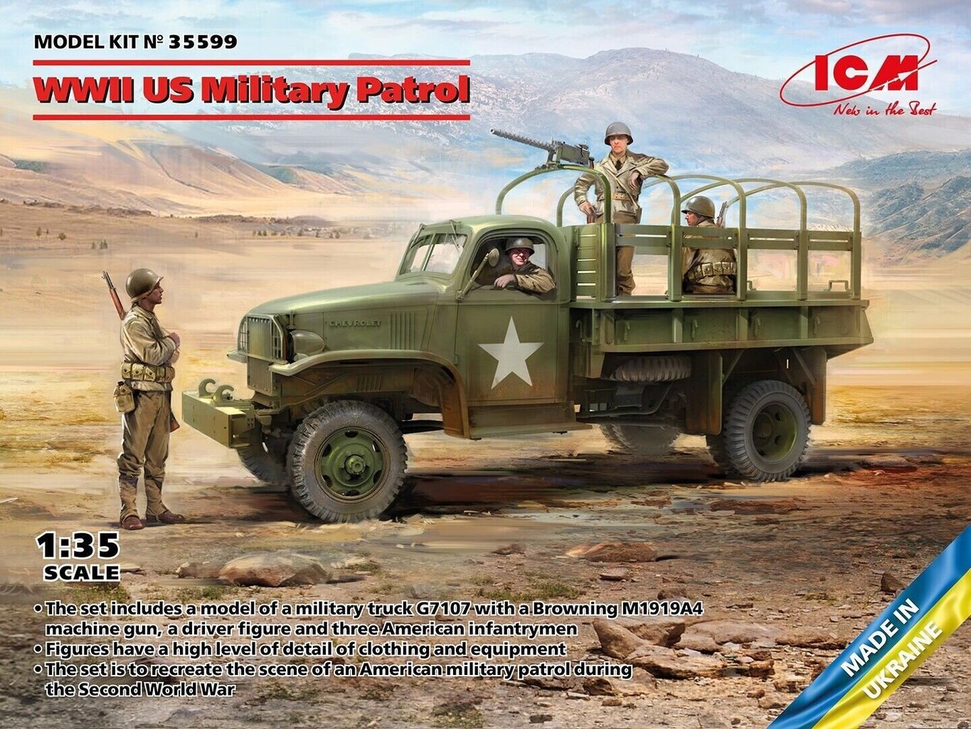 Liimattava malli ICM 35599 WWII US Military Patrol (G7107 with MG M1919A4) 1/35 hinta ja tiedot | Koottavat pienoismallit | hobbyhall.fi