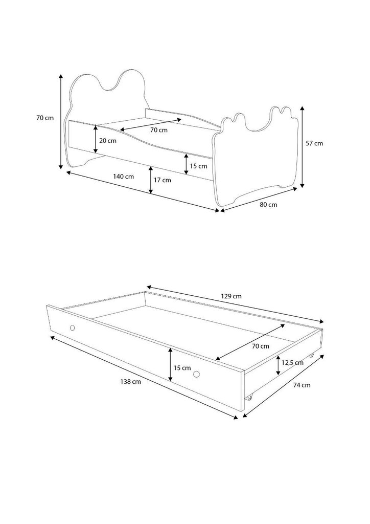 Lasten sänky ADRK Furniture Bear 144, 70x140 cm, valkoinen/musta hinta ja tiedot | Lastensängyt | hobbyhall.fi