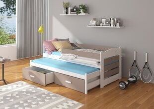 Lasten sänky turvalaidalla ADRK Furniture Tiarro 80x180 cm, valkoinen/harmaa hinta ja tiedot | Lastensängyt | hobbyhall.fi