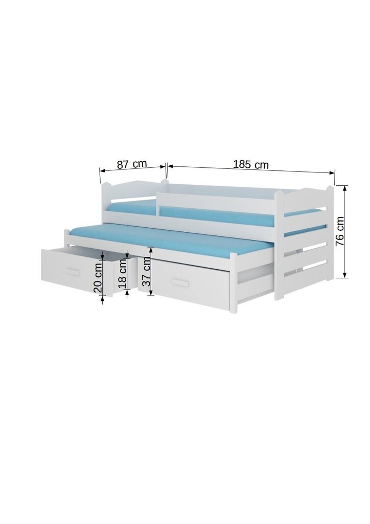 Lasten sänky turvalaidalla ADRK Furniture Tiarro 80x180 cm, valkoinen hinta ja tiedot | Lastensängyt | hobbyhall.fi