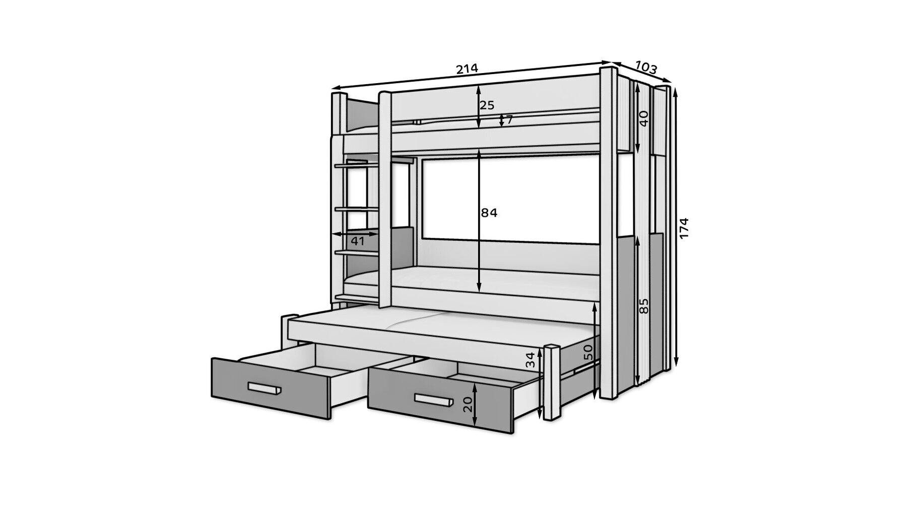 Kerrossänky ADRK Furniture Artema 90x200, valkoinen/ruskea hinta ja tiedot | Lastensängyt | hobbyhall.fi