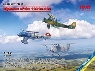 Liimattava malli ICM 72210 Biplanes of the 1930s and 1940s Не-51A-1, Ki-10-II, U-2/Po-2VS 1/72 hinta ja tiedot | Koottavat pienoismallit | hobbyhall.fi