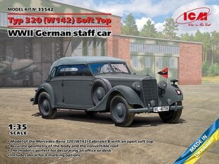 Liimattava malli ICM 35542 WWII German staff car Typ 320 (W142) Cabriolet Soft Top 1/35 hinta ja tiedot | Koottavat pienoismallit | hobbyhall.fi