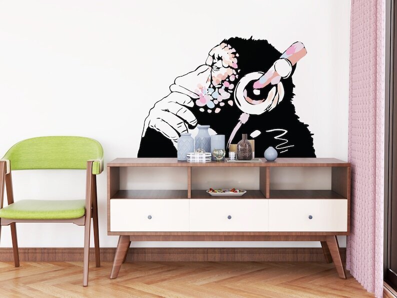 Banksy-Inspiroitu Ajatteleva Apina Decal Vaaleanpunaisessa Värissä Vinyyli Tarra - 140 x 100 cm hinta ja tiedot | Sisustustarrat | hobbyhall.fi