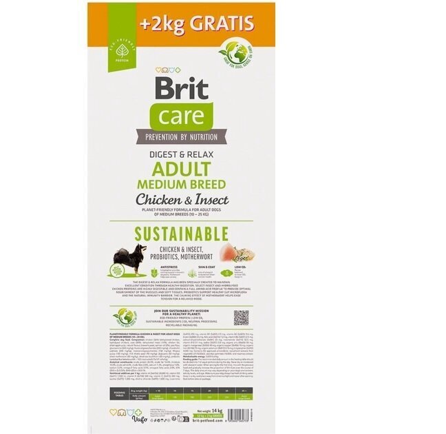 Brit Care Adult aikuisille keskikokoisille koirille kanojen ja hyönteisten kanssa, 12+2 kg hinta ja tiedot | Koiran kuivaruoka | hobbyhall.fi