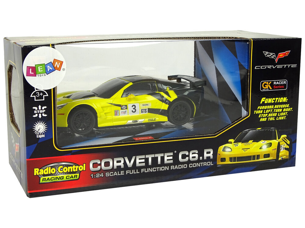 Kaukosäädin Urheiluauto Corvette C6.R, 2,4 G, 1:24, keltainen hinta ja tiedot | Vauvan lelut | hobbyhall.fi