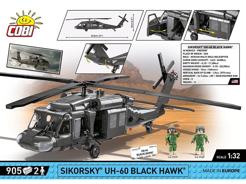 Rakennussetti helikopteri Cobi Sikorsky UH-60 Black Hawk, 1/32, 5817 hinta ja tiedot | LEGOT ja rakennuslelut | hobbyhall.fi