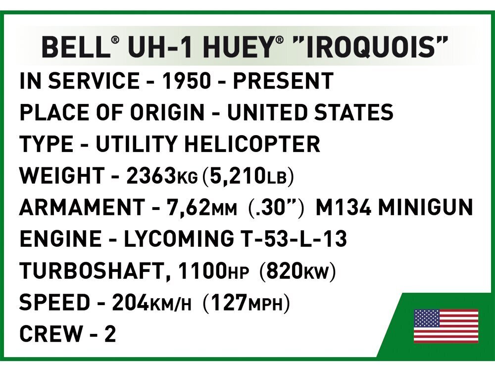 Rakennussetti helikopteri Cobi Bell UH-1 Huey Iroquois, 1/32, 2423 hinta ja tiedot | LEGOT ja rakennuslelut | hobbyhall.fi