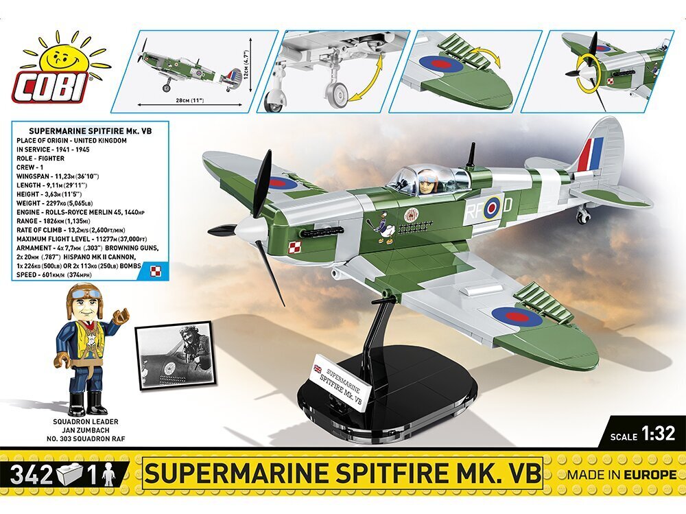 Rakennussetti lentokone Cobi Supermarine Spitfire Mk.VB, 1/32, 5725 hinta ja tiedot | LEGOT ja rakennuslelut | hobbyhall.fi