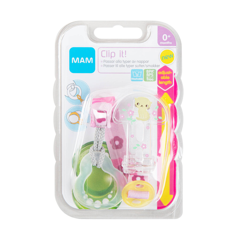 Ketju tutille MAM Clip it 0+ kuukautta, pinkki hinta ja tiedot | Tutit | hobbyhall.fi