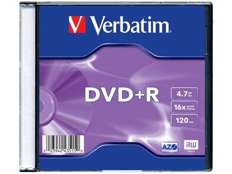 Verbatim DVD+R 4.7GB/16x slim 1kpl hinta ja tiedot | Vinyylilevyt, CD-levyt, DVD-levyt | hobbyhall.fi