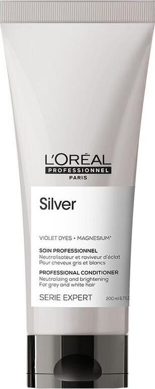 Keltaisia sävyjä neutraloiva hoitoaine harmaille ja vaaleille hiuksille L'Oreal Professionnel Serie Expert Silver 200 ml hinta ja tiedot | Hoitoaineet | hobbyhall.fi